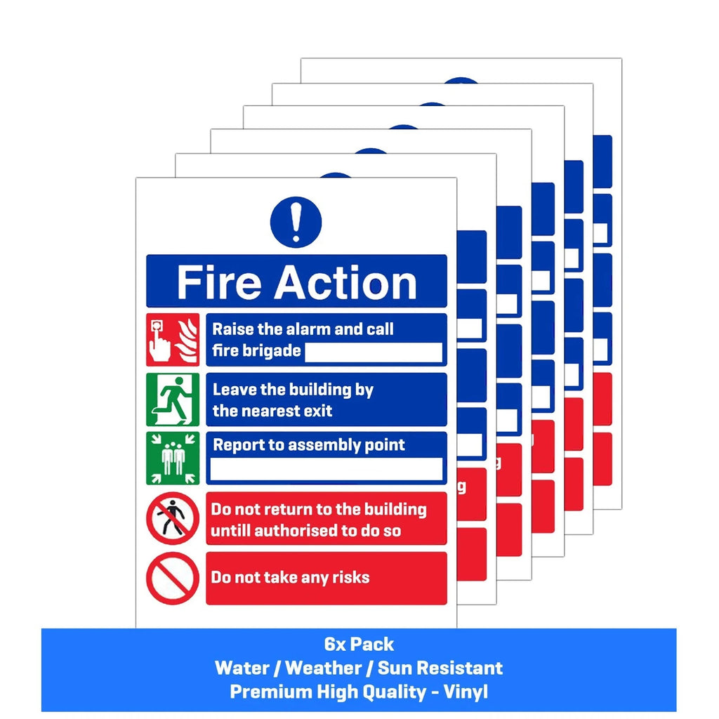 Fire Action notice stickers A5 pack of 6