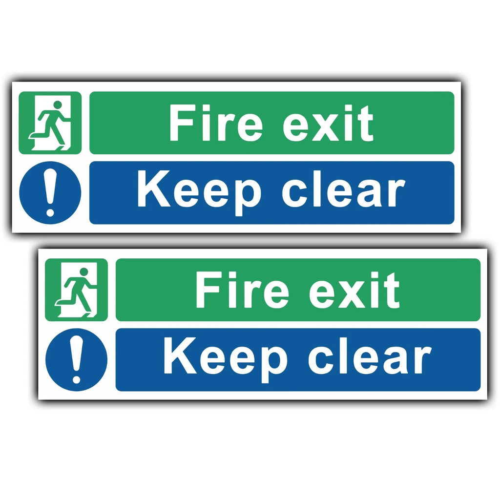 Fire Exit Keep Clear stickers 300 x 100mm