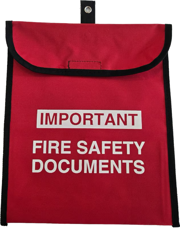 Red A4 fire safety document holder